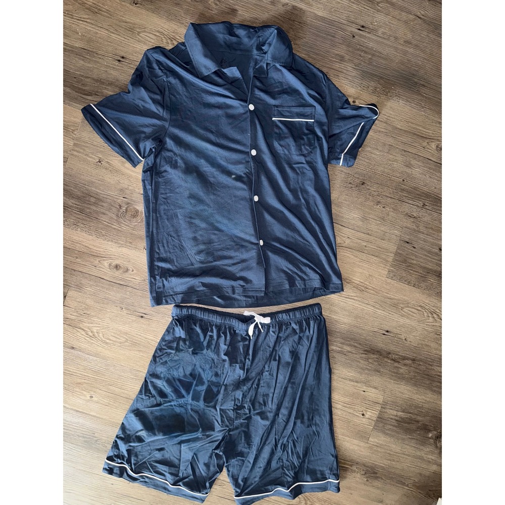 MoFiz Mens Pajama Set Navy Blue Cotton Modal Short Sleeve Shorts XL